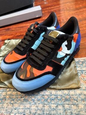 Valentino Garavani Men’s Camouflage Runner in Blue, Orange & Black